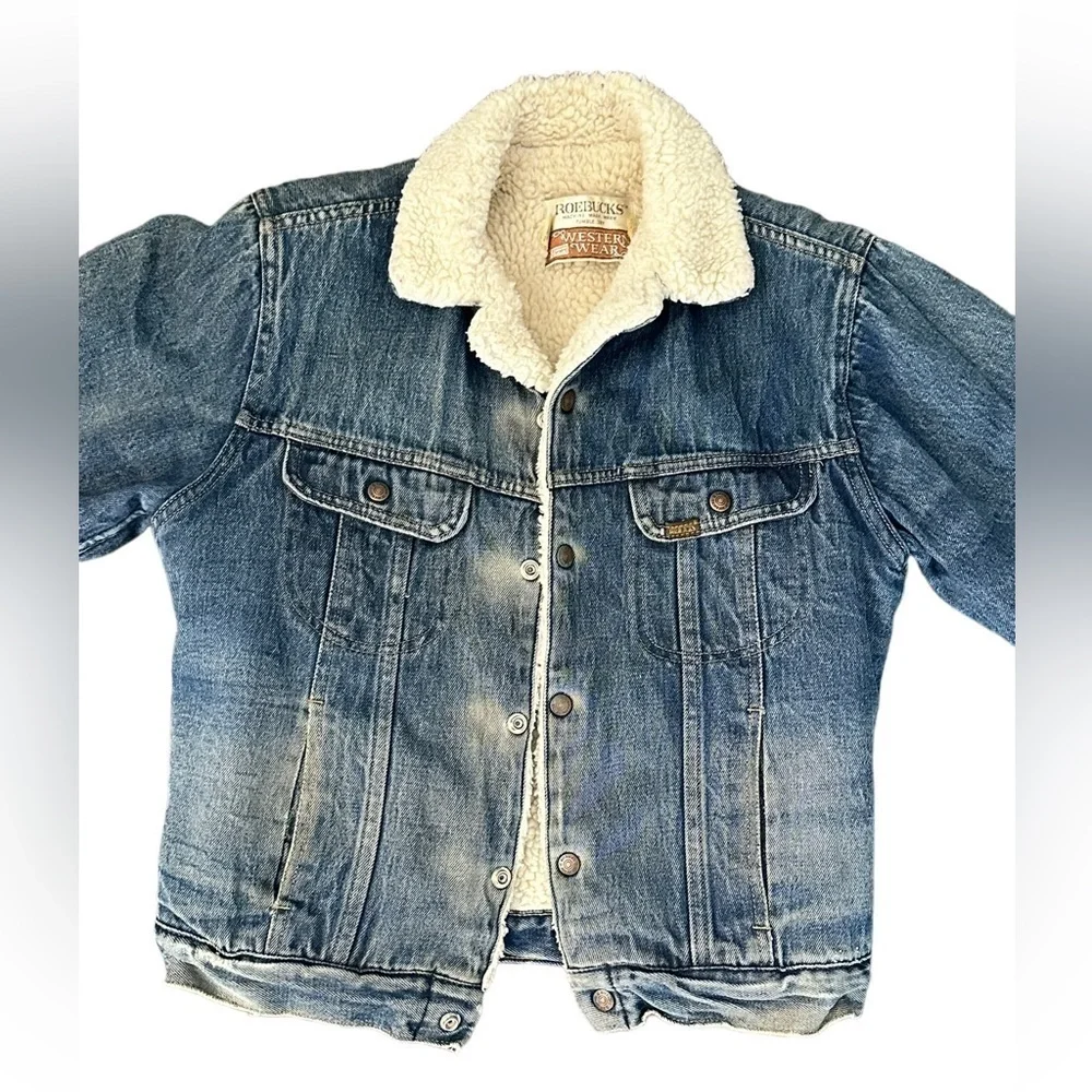 Vintage 70s Sears Roebucks Sherpa Denim Trucker Jean Jacket USA Size 38​ - Picture 2 of 12